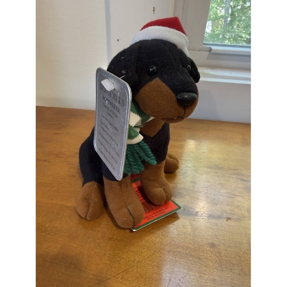 NWT 90s Stuffins License No K-9 Christmas Rottweiler Ornament Dog Stuffed Toy 6"